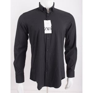 Zara Mens Dress Shirt Oxford Size M Black Active Fabric Slim Fit 5445/302 NWT